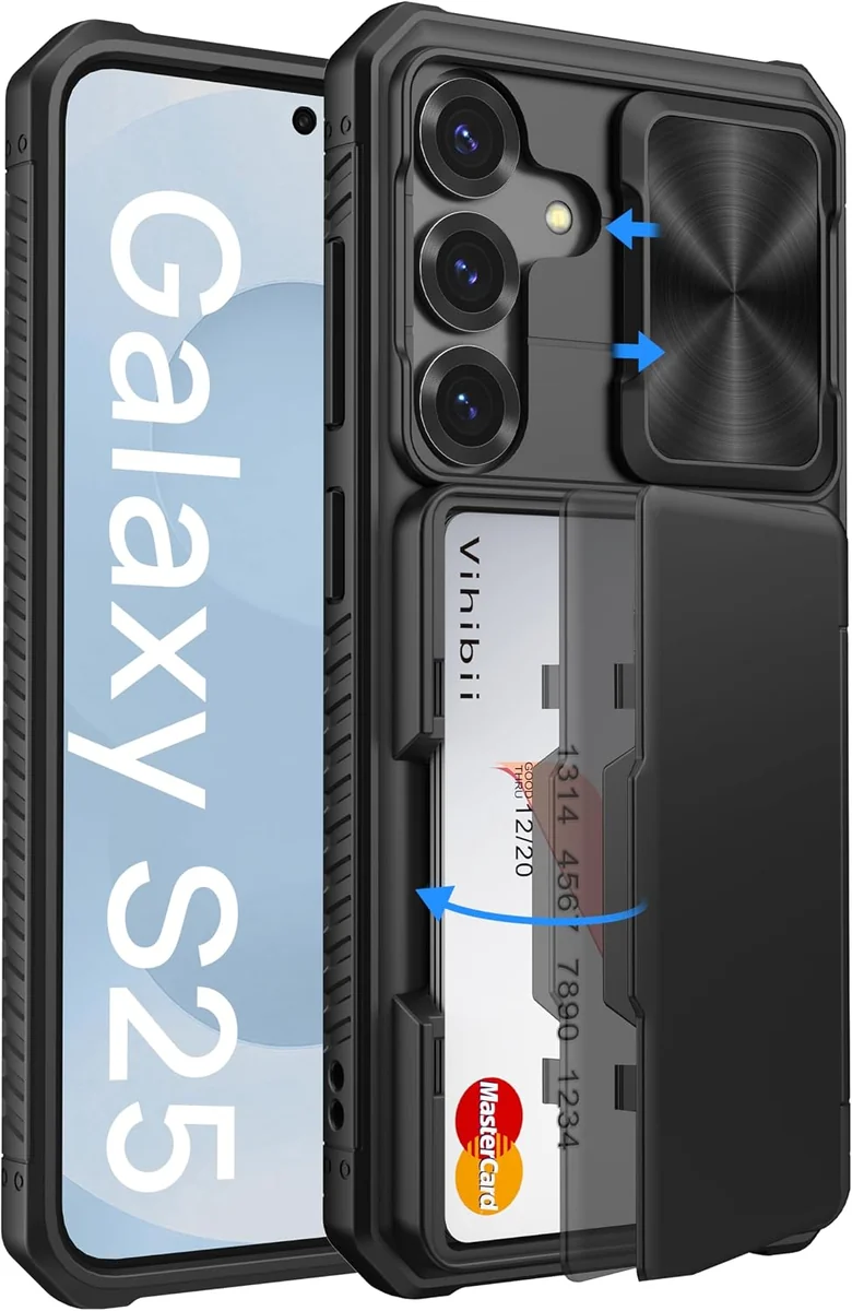 Vihibii Etui Samsung Galaxy S25 portfelowe czarne z przegródkami na karty