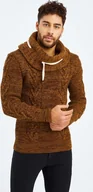 Swetry męskie - Leif Nelson męski sweter z golfem z grubej dzianiny LN-7135, Camel Brown / L - miniaturka - grafika 1
