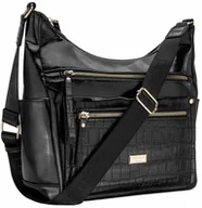 Torebki damskie - TOREBKA Damska DUŻA LISTONOSZKA MONNARI Czarna Połysk Kieszonki NA RAMIĘ - miniaturka - grafika 1