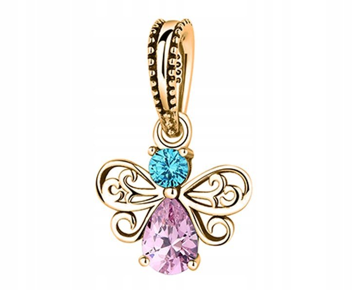 Złoty Charms Wiszący Motyl Kolorowy Motylek Butterfly SREBRO 925