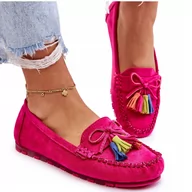 Mokasyny damskie - Mokasyny Klasyczne Stylowe Modne Wsuwane Zamszowe Z Kokardą Damskie Skórzane Z Ozdobą Wygodne Miękkie Lekkie Eleganckie Z Frędzlami Fuksja 36 - miniaturka - grafika 1