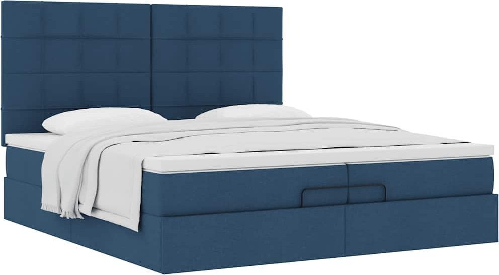 vidaXL Rama łóżka otomana z materacami, niebieska, 200x200 cm, tkanina