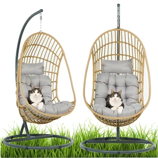 Beżowy fotel podwieszany ogrodowy JARDIN - Fotele ogrodowe wiszące - miniaturka - grafika 1