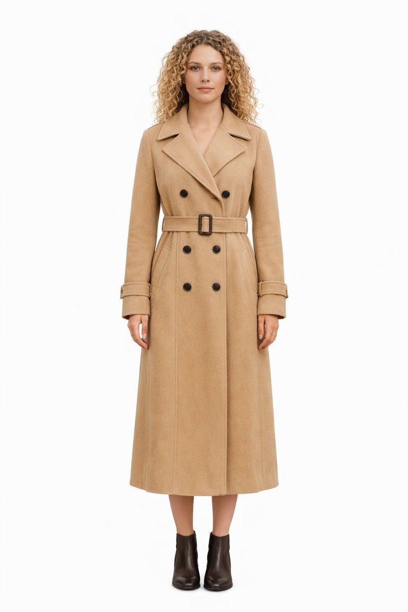 WEEKEND MAXMARA BEŻOWY DWURZĘDOWY PŁASZCZ Z PASKIEM 40 I1E