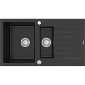 Zlewozmywaki - Mexen Matias zlewozmywak granitowy 1,5-komorowy z krótkim ociekaczem 900 x 505 mm, czarny nakrapiany - 6502901505-76 - miniaturka - grafika 1
