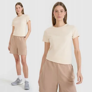 Koszulka Damska 4F T-shirt Slim Fit Basic Bawełna Beżowa TTSHF2351 XXL - Koszulki i topy damskie - miniaturka - grafika 1