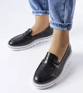 Botki damskie - Czarne półbuty z perforacją Bloomsburg-36 - miniaturka - grafika 1