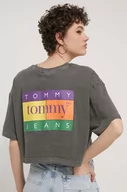 Koszulki sportowe damskie - Tommy Jeans t-shirt bawełniany damski kolor szary DW0DW18141 - miniaturka - grafika 1