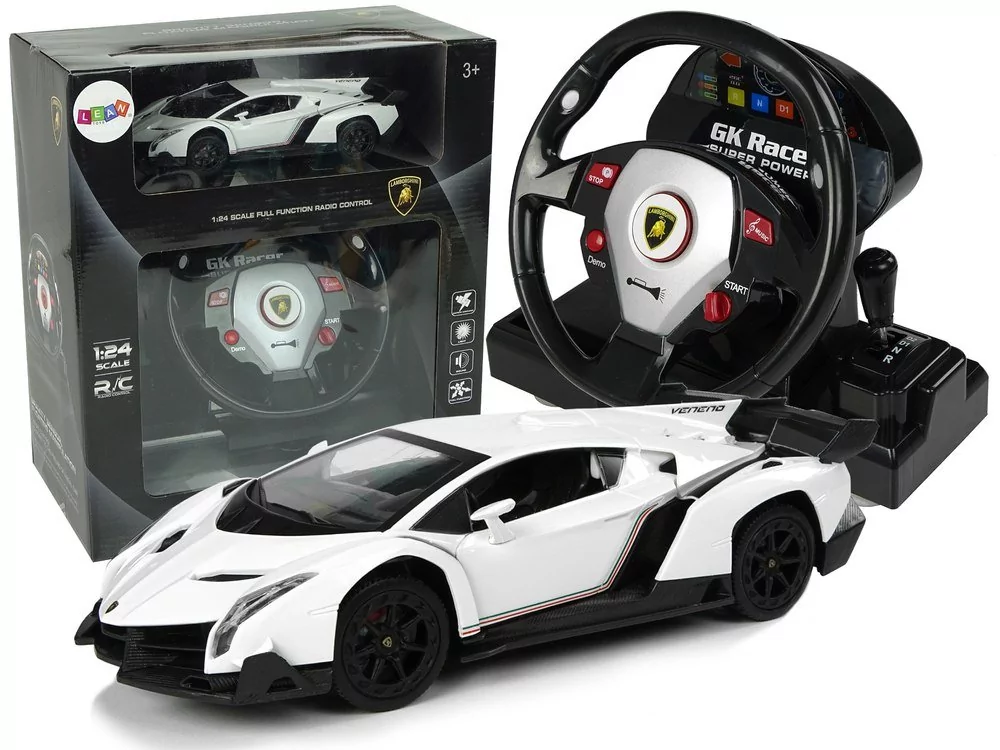 Import LEANToys Auto Zdalnie Sterowane Lamborghini Veneno Biały 2,4 G Pilot Kierownica Dźwięk Światła LT-9743-0