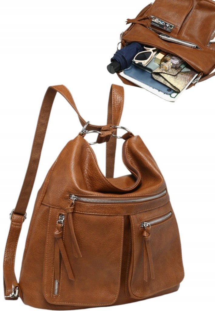 Stylowa Torebka na Ramię Plecak Damski 2w1 Brązowy LUIGISANTO V85148 Camel