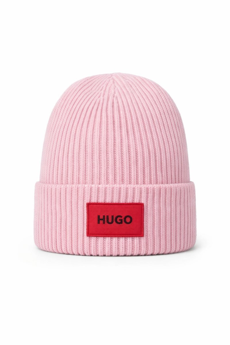 HUGO CZAPKA ZIMOWA Z WEŁNĄ RÓŻOWA Z LOGO 1I4A