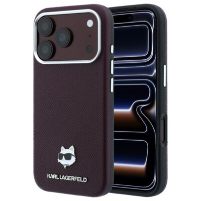 Etui KARL LAGERFELD Grained Choupette Head MagSafe do Apple iPhone 17 Pro Max/18 Pro Max Burgundowy