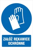 Rękawice robocze - Naklejka Załóż rękawice ochronne 30x42cm - miniaturka - grafika 1