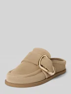 Klapki i japonki damskie - Klapki typu mules z naturalnej skóry z detal z logo - miniaturka - grafika 1