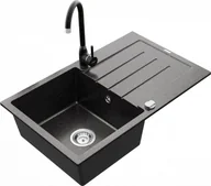 Zlewozmywaki - Mexen Zlewozmywak  Bruno granitowy 1-komorowy z ociekaczem i baterią kuchenną Telma, czarny nakrapiany - 6513-76-670200-76 - miniaturka - grafika 1
