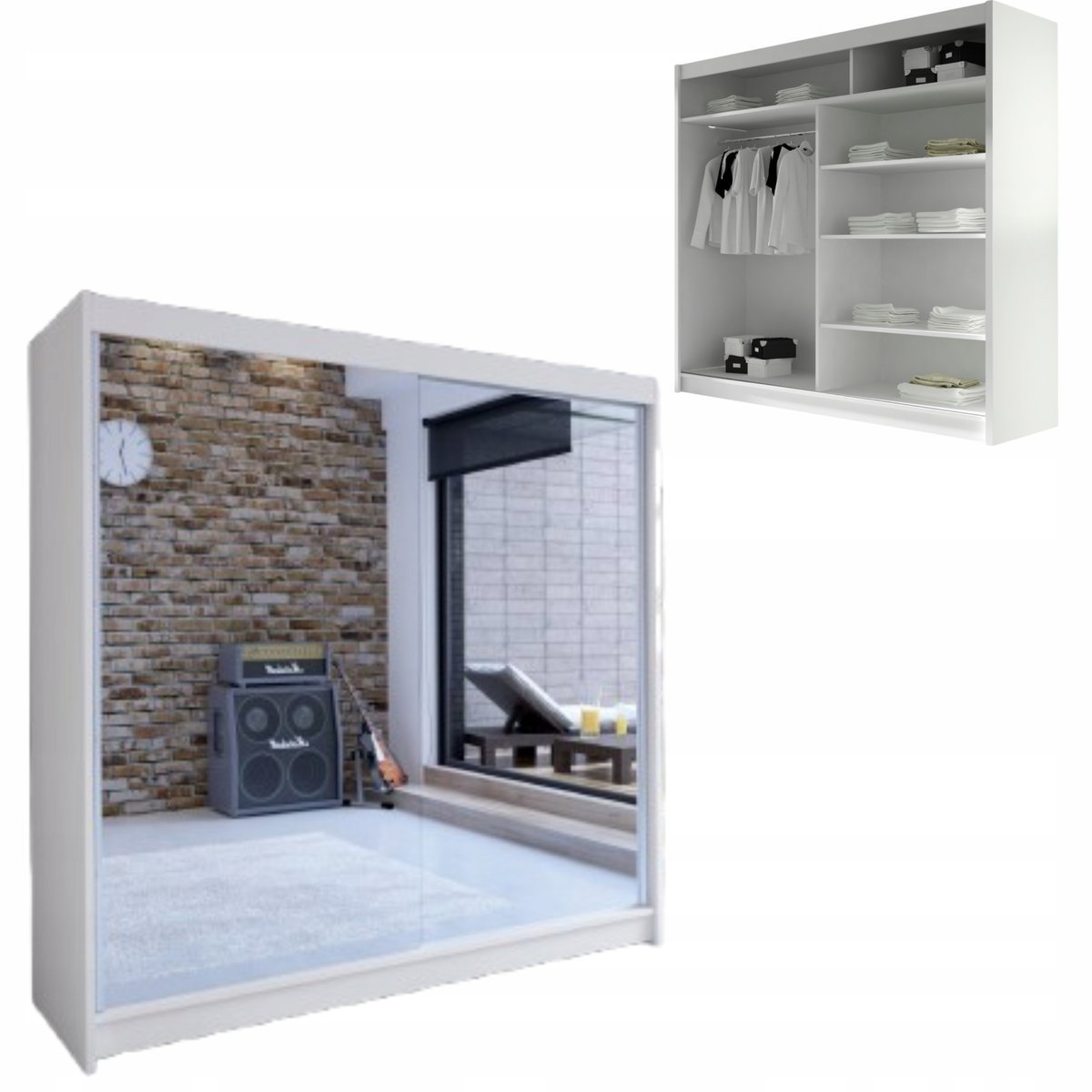 SZAFA przesuwna TUNIS X garderoba drążek półki 180 cm 2 X LUSTRO