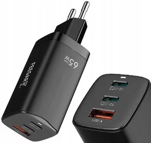 Feegar Ładowarka sieciowa Gall GaN 65W USB-A, USB-C, czarna - Ładowarki do telefonów - miniaturka - grafika 1