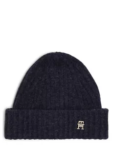 Tommy Hilfiger - Czapka damska z domieszką alpaki, niebieski - Czapki damskie - miniaturka - grafika 1