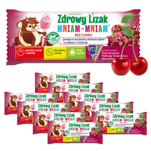 Zdrowy lizak dla dzieci mniam mniam z witaminami smak wiśniowy ZESTAW 10 sztuk - Gumy do żucia, lizaki, dropsy - miniaturka - grafika 1