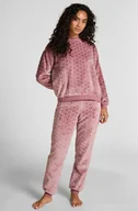 Piżamy damskie - Hunkemöller Zestaw piżamowy z polaru ze wzorem w serca Fioletowy - miniaturka - grafika 1