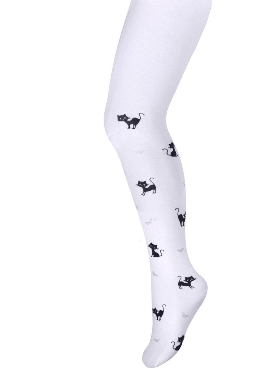 Dziewczęce rajstopy mikrofibra kotki białe Milusie r.140/146