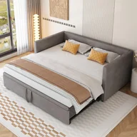 Łóżka dla dzieci i młodzieży - Łóżko rozkładane Fortuna Lai 90x200cm/180x200cm, rozkładana sofa ze stelażem z listew i podłokietnikami, łóżko tapicerowane aksamitem, sofa dla dzieci, szara - miniaturka - grafika 1