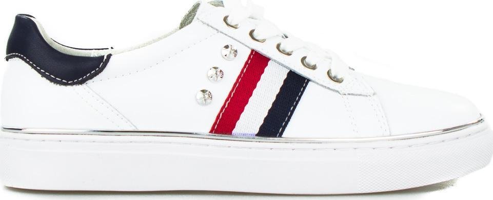 Estetino Tenisówki skórzane z granatową cholewką białe Vinceza-36