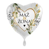 Wesele i ślub - Amscan Balon foliowy Mąż & Żona w kształcie serca 43cm - miniaturka - grafika 1