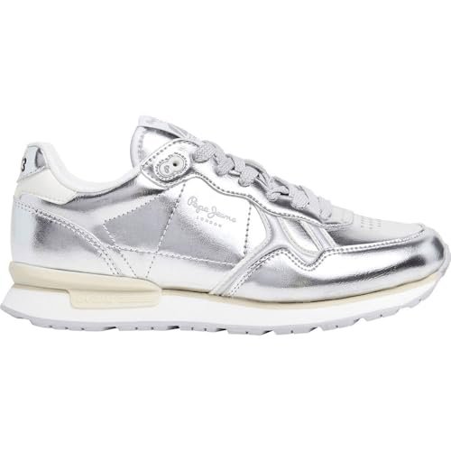 Pepe Jeans Damskie trampki BRIT W, szare (srebrne), 3 UK, Szary Srebrny, 3 UK