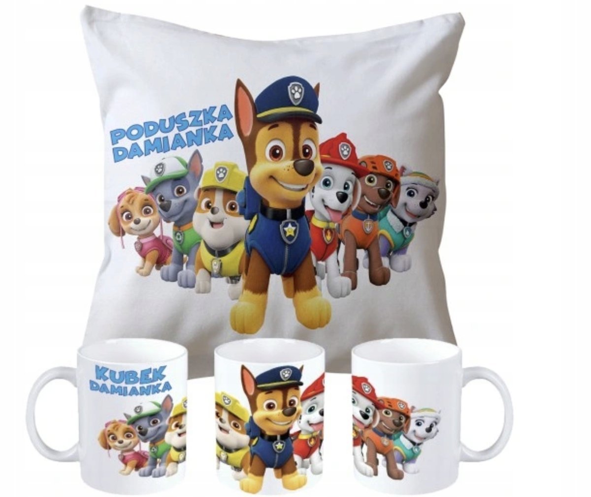 ZESTAW PODUSZKA + KUBEK Prezent PSI PATROL PIESKI CHASE SKY + IMIĘ 19