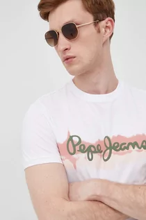 Koszulki męskie - Pepe Jeans t-shirt bawełniany AKEEM kolor biały z nadrukiem - grafika 1