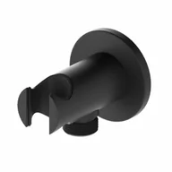 Akcesoria do armatury i ceramiki - ARMATURA KRAKÓW 845-053-81 Przyłącze kątowe okrągłe z uchwytem na rączkę prysznicową, czarny - miniaturka - grafika 1