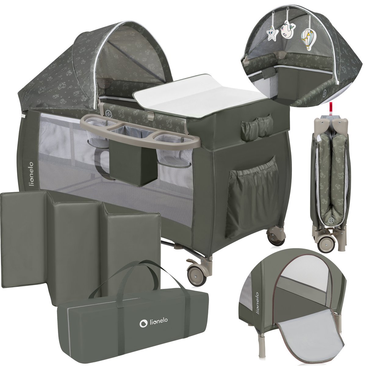 ŁÓŻECZKO TURYSTYCZNE KOJEC LIONELO SVEN PRZEWIJAK ZABAWKI TORBA TRANSPORTOWA MOSKITIERA