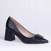 Czółenka - Czółenka damskie GOODIN GD-DO-227 skóra klasyczne aplikacja czarny 41 - Goodin - miniaturka - grafika 1