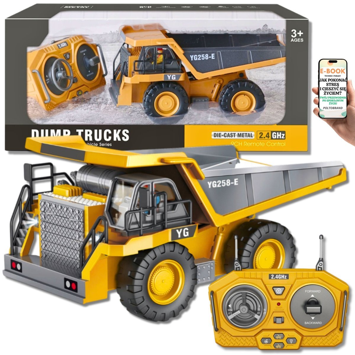 DUŻA WYWROTKA RC 4x4 Z PILOTEM DŹWIĘKI, OŚWIETLENIE LED, NACZEPA STEROWANA – POJAZD KONSTRUKCYJNY Dla 4 5 6 7 8 9 latka + EBOOK-1