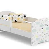 Łóżka dla dzieci i młodzieży - Białe Łóżko Dziecięce 140x70 cm z Motywem Gwiazdek i Barierką – W Zestawie Materac Piankowy i Pełna Konstrukcja, Wymiary: 144 x 77 x 56 cm - miniaturka - grafika 1