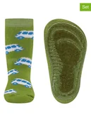 Skarpetki dla dzieci - ewers Skarpety antypoślizgowe (2 pary) "SoftStep Bus" w kolorze zielonym - miniaturka - grafika 1