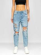 Spodnie damskie - Niebieskie spodnie jeansowe damskie mom fit Denley WL2101 - miniaturka - grafika 1