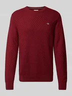 Swetry męskie - Sweter z dzianiny z okrągłym dekoltem i wyhaftowanym logo - miniaturka - grafika 1