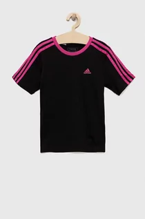 Koszulki dla dziewczynek - adidas t-shirt bawełniany dziecięcy kolor czarny - grafika 1