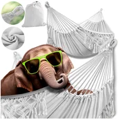 Hamaki - Duży hamak ogrodowy boho makrama jasny szary 200x80 cm + pokrowiec - miniaturka - grafika 1