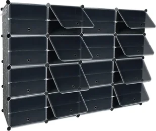 TRMLBE Stojak na buty 4*8 poziomów Szafka na buty DIY PP Plastikowy schowek na buty 32 przegrody z drzwiczkami Modułowy stojak na buty Oszczędzające miejsce szafki na buty Organizer do sortowania butów, czarny - Szafki na buty - miniaturka - grafika 1