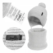 Czapki dla dzieci - Czapka dziecięca Zimowa komin komplet Wełna Merino ocieplana pompon 46-48 - miniaturka - grafika 1