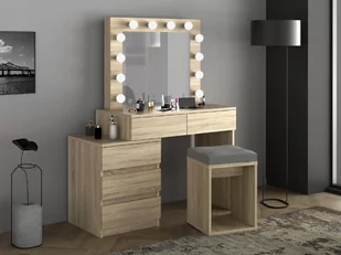 Toaletka kosmetyczna z lustrem i żarówkami Adele 12 Led dąb sonoma - Toaletki - miniaturka - grafika 1