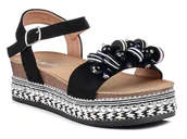 Sandały damskie - Sandały damskie na platformie czarne z ozdobą S.Barski HY056 -37 - miniaturka - grafika 1