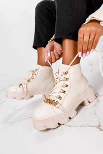Beżowe botki workery damskie ze złotym łańcuchem sznurowane Casu G22WX2-BE-40 - Botki damskie Beżowe botki workery damskie ze złotym łańcuchem sznurowane Casu G22WX2-BE-40 - Botki damskie - miniaturka - grafika 1