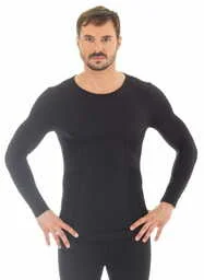 Koszulka męska długi rękaw Brubeck Comfort Wool LS11600 jeans - Koszulki męskie - miniaturka - grafika 1