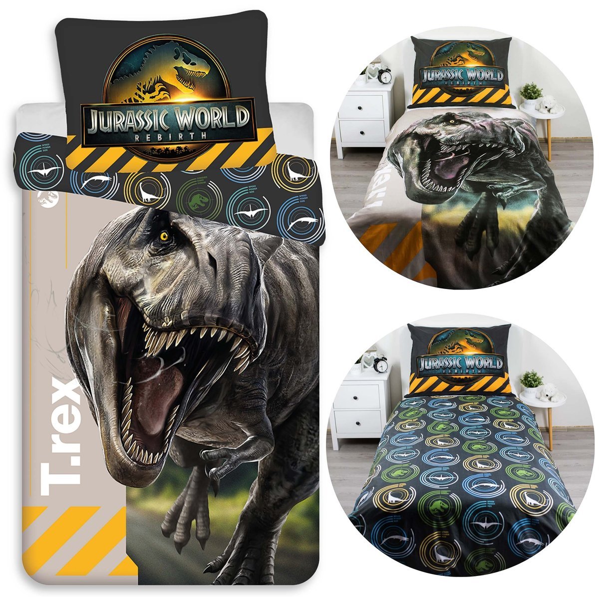 Jurassic World DWUSTRONNA, bawełniana pościel dziecięca na zamek, 100% BAWEŁNA 140x200cm+70x90cm OEKO-TEX