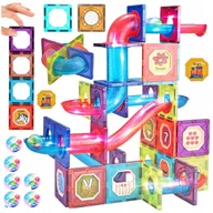 Klocki - Kolorowe Klocki Magnetyczne Konstrukcyjne Świecące Tor Kulkowy 3D Zestaw Z1112 - miniaturka - grafika 1