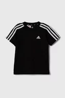 Koszulki dla dziewczynek - adidas t-shirt bawełniany dziecięcy LK 3S CO kolor czarny gładki - miniaturka - grafika 1